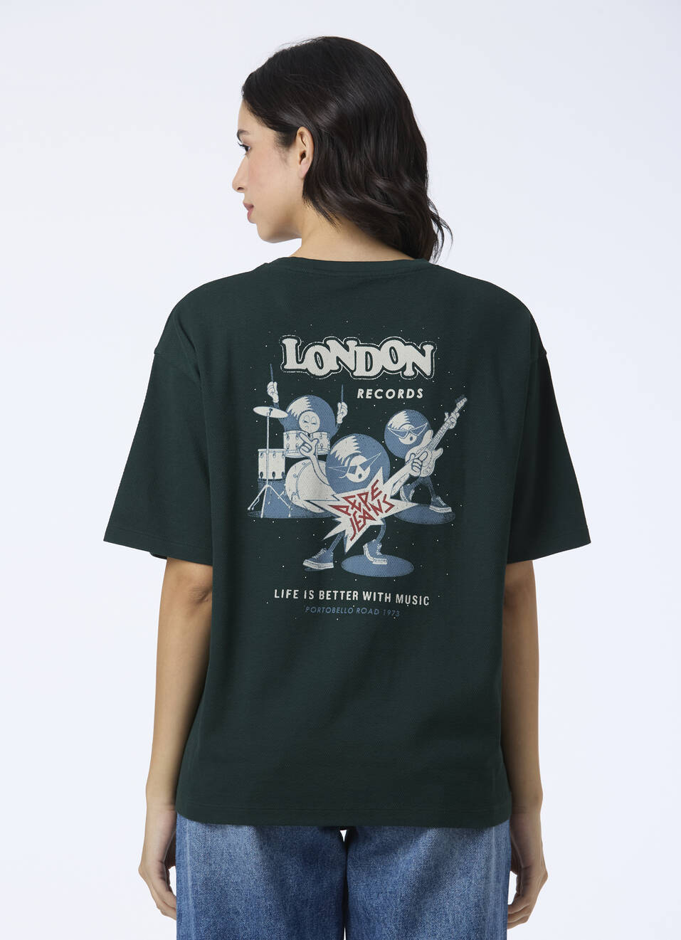 Women Dark Green Oversized Graphic Back Print T-shirt, , large image number 2