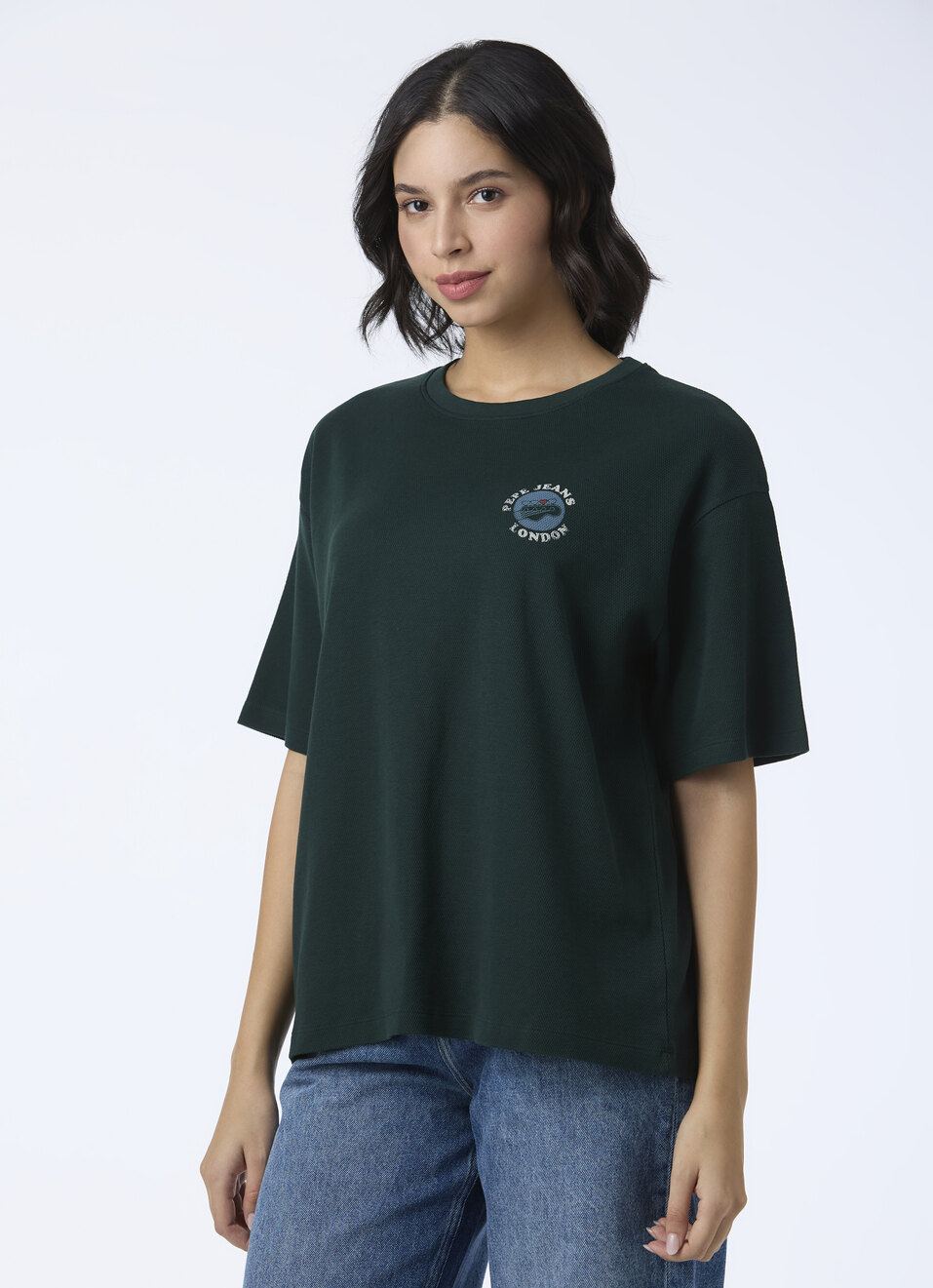 Women Dark Green Oversized Graphic Back Print T-shirt, , large image number 3