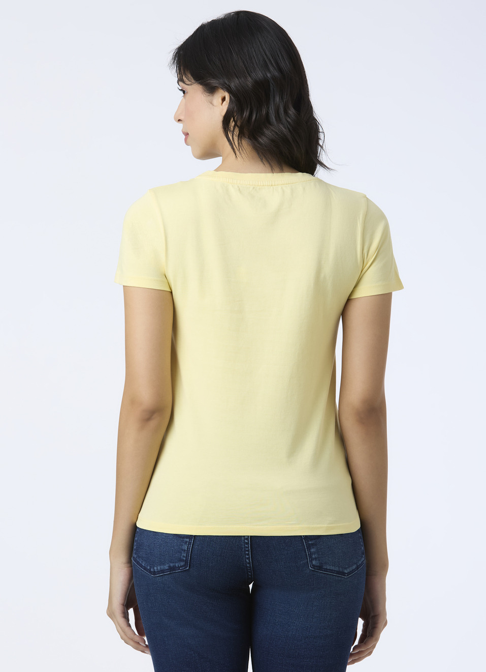 Women Yellow Round Neck Short Sleeve T-shirt, , large image number 2