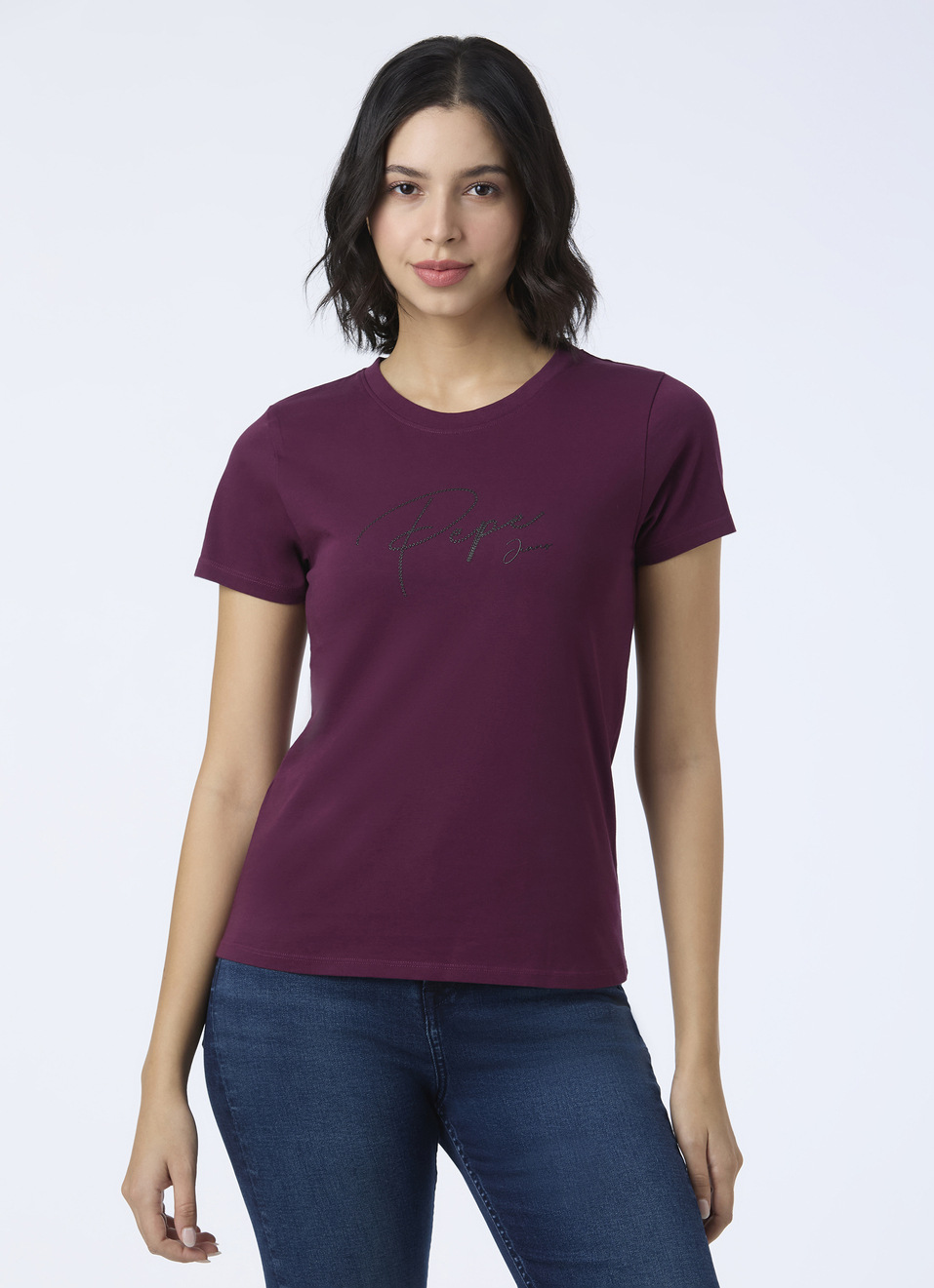 Women Red Round Neck Short Sleeve T-shirt, , large image number 1