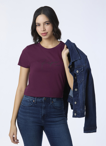 Women Red Round Neck Short Sleeve T-shirt