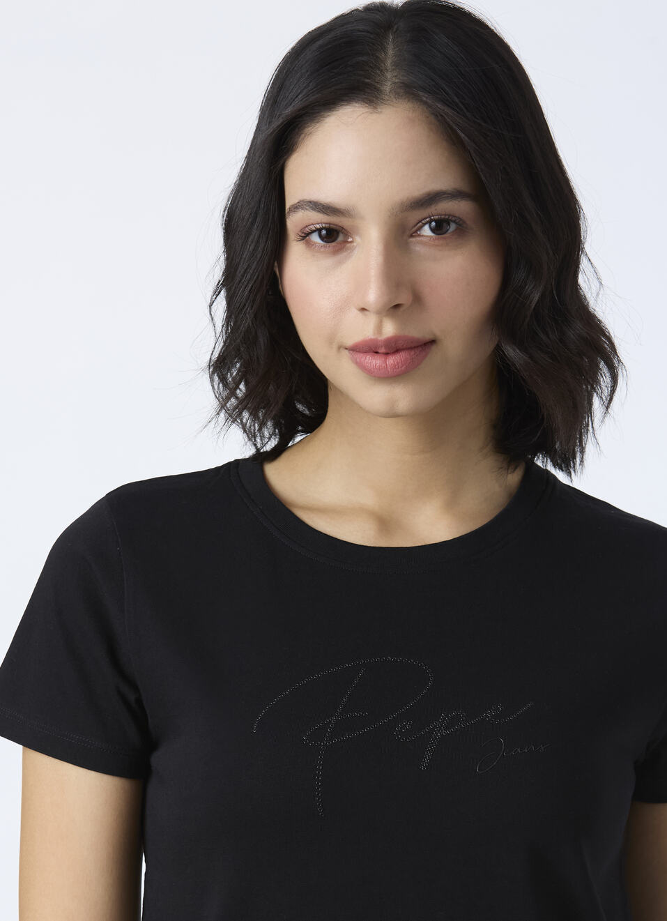 Women Black Round Neck Short Sleeve Stretch T-shirt, , large image number 4