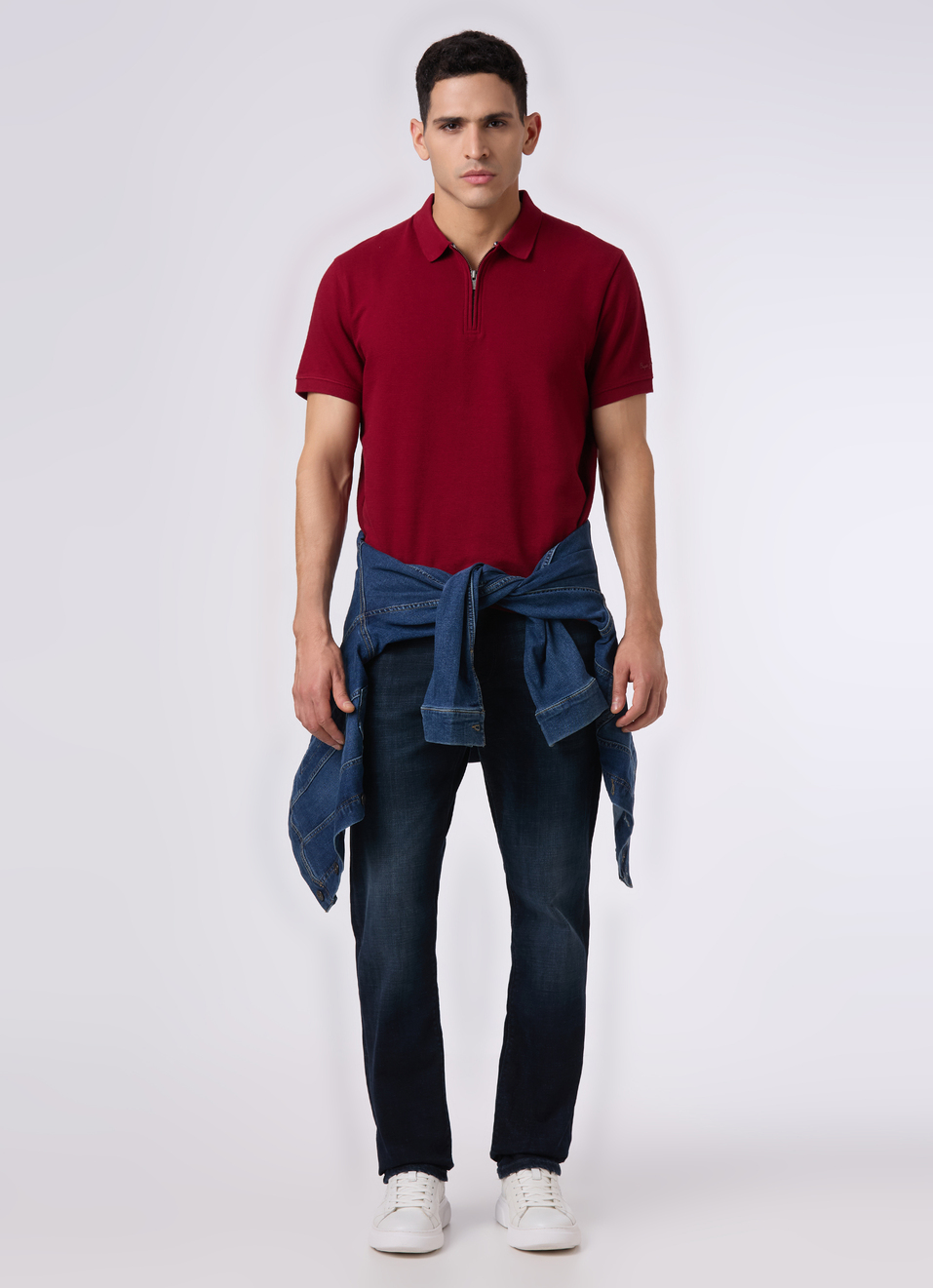 Men Merlot Red With Zip Placket Polo, , large image number 5