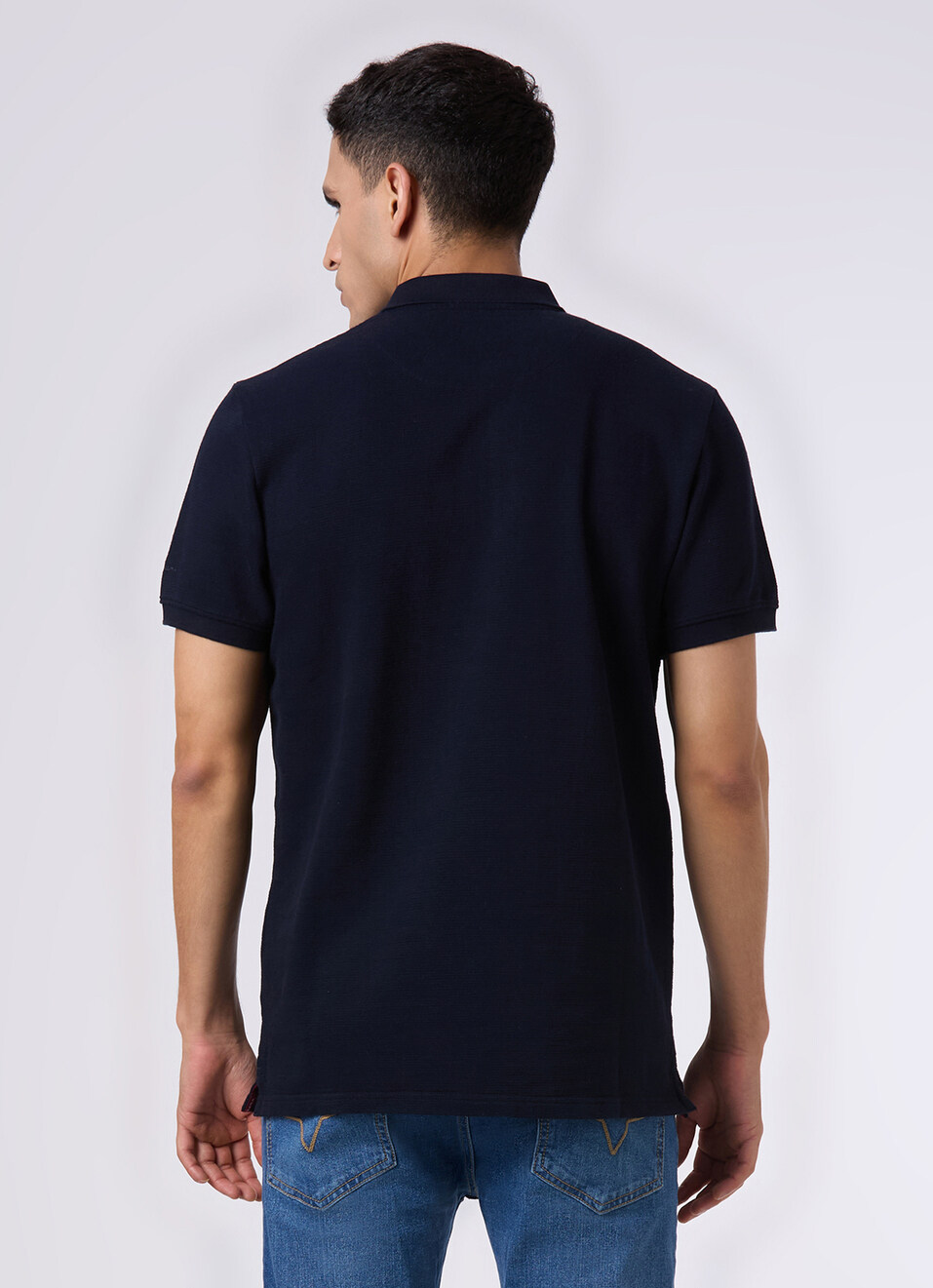 Men Navy With Zip Placket Polo, , large image number 2