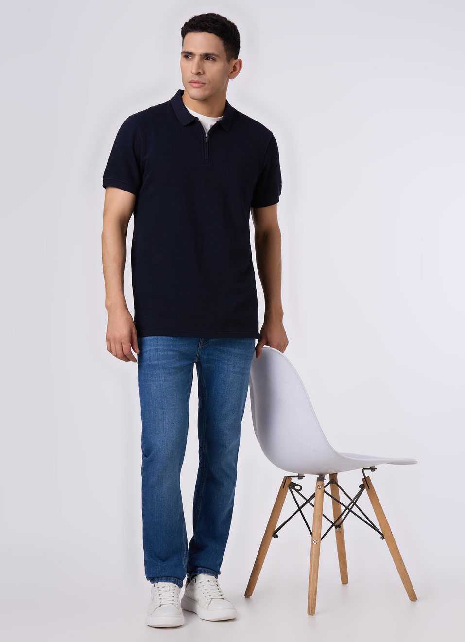 Men Navy With Zip Placket Polo, , large image number 5