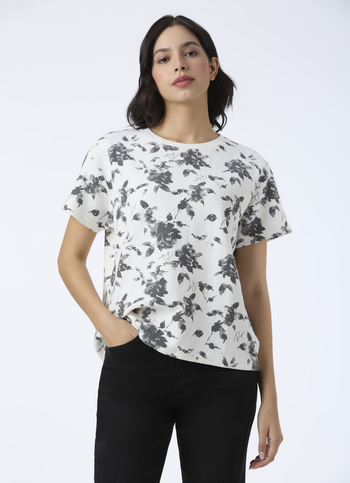 Women White Textured Floral Print T-shirt