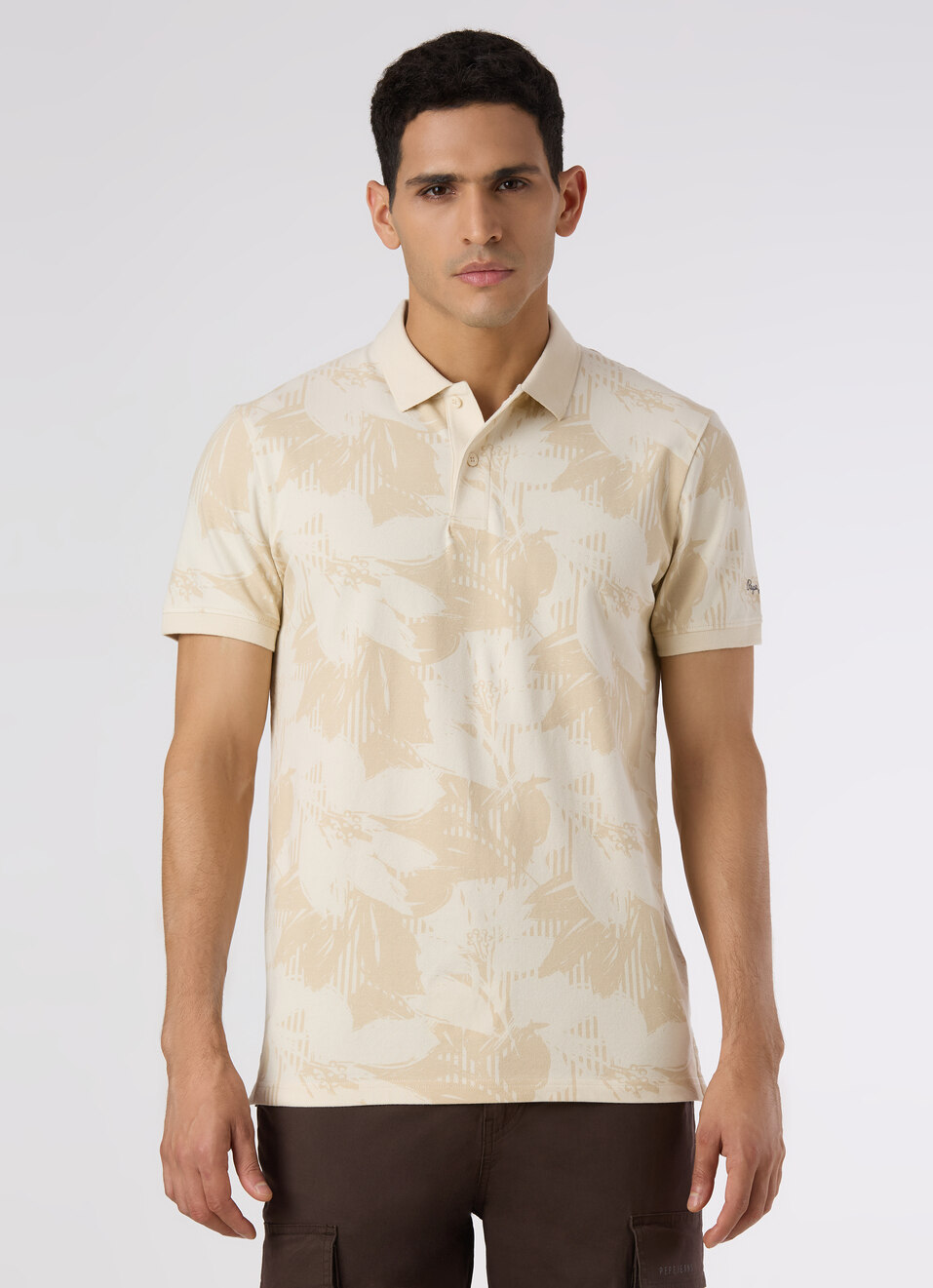 Men Ivory White Abstract Print Regular Fit Polo, , large image number 1