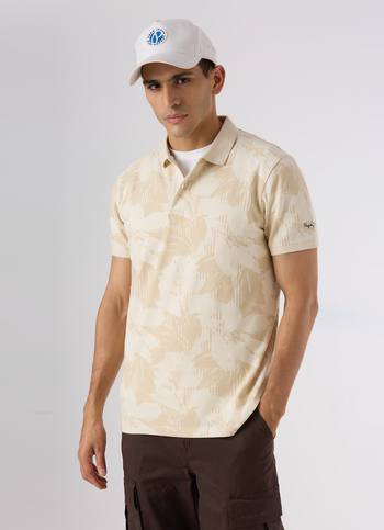 Men Ivory White Abstract Print Regular Fit Polo
