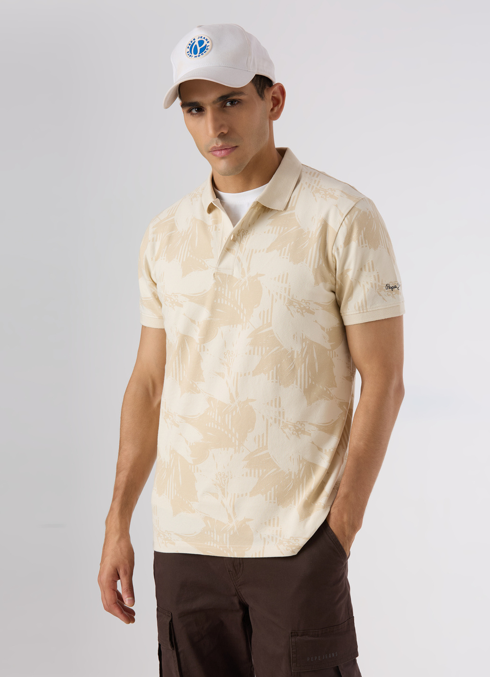 Men Ivory White Abstract Print Regular Fit Polo, , large image number 0