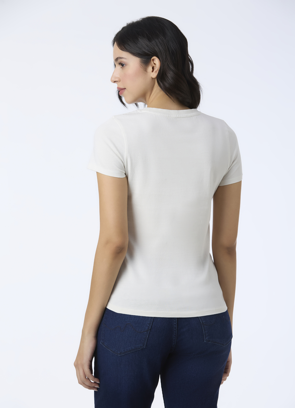 Women Off White Crew Neck Short Sleeve T-shirt, , large image number 2