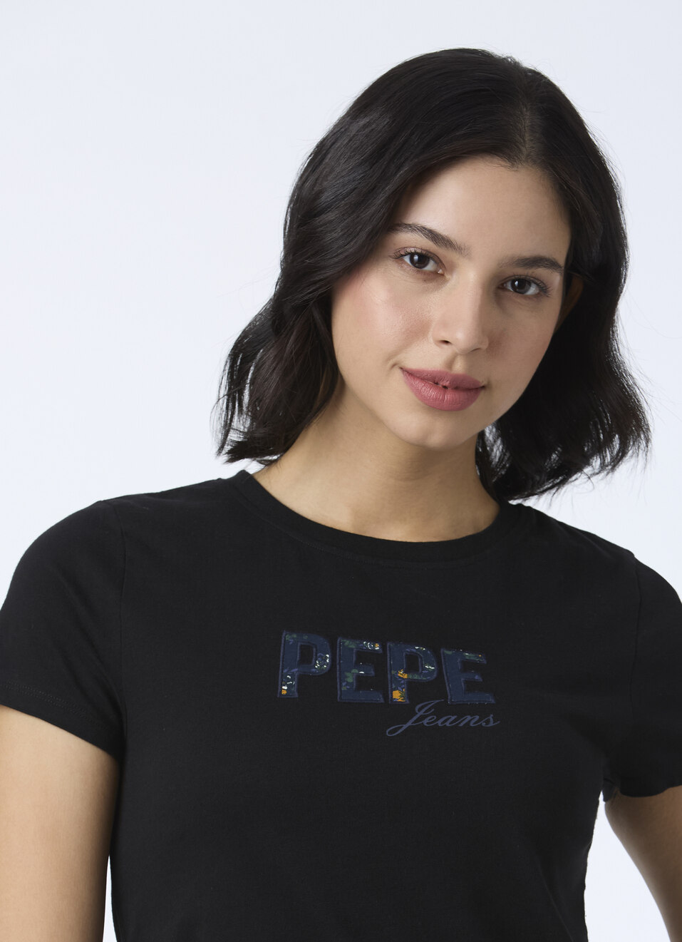 Women Black Crew Neck Short Sleeves T-shirt, , large image number 4