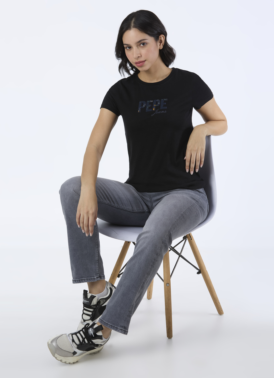 Women Black Crew Neck Short Sleeves T-shirt, , large image number 5