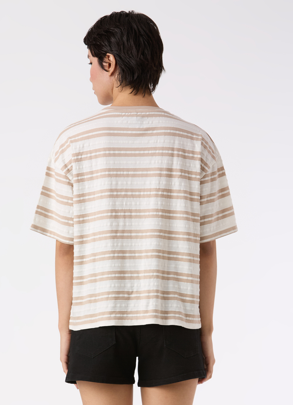 Women Beige Stripe Comfort Fit T-shirt, , large image number 2