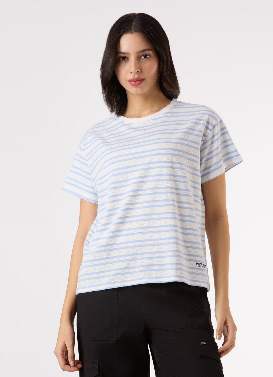 Women Blue Stripe Comfort Short Sleeve  T-shirt, , large image number 1
