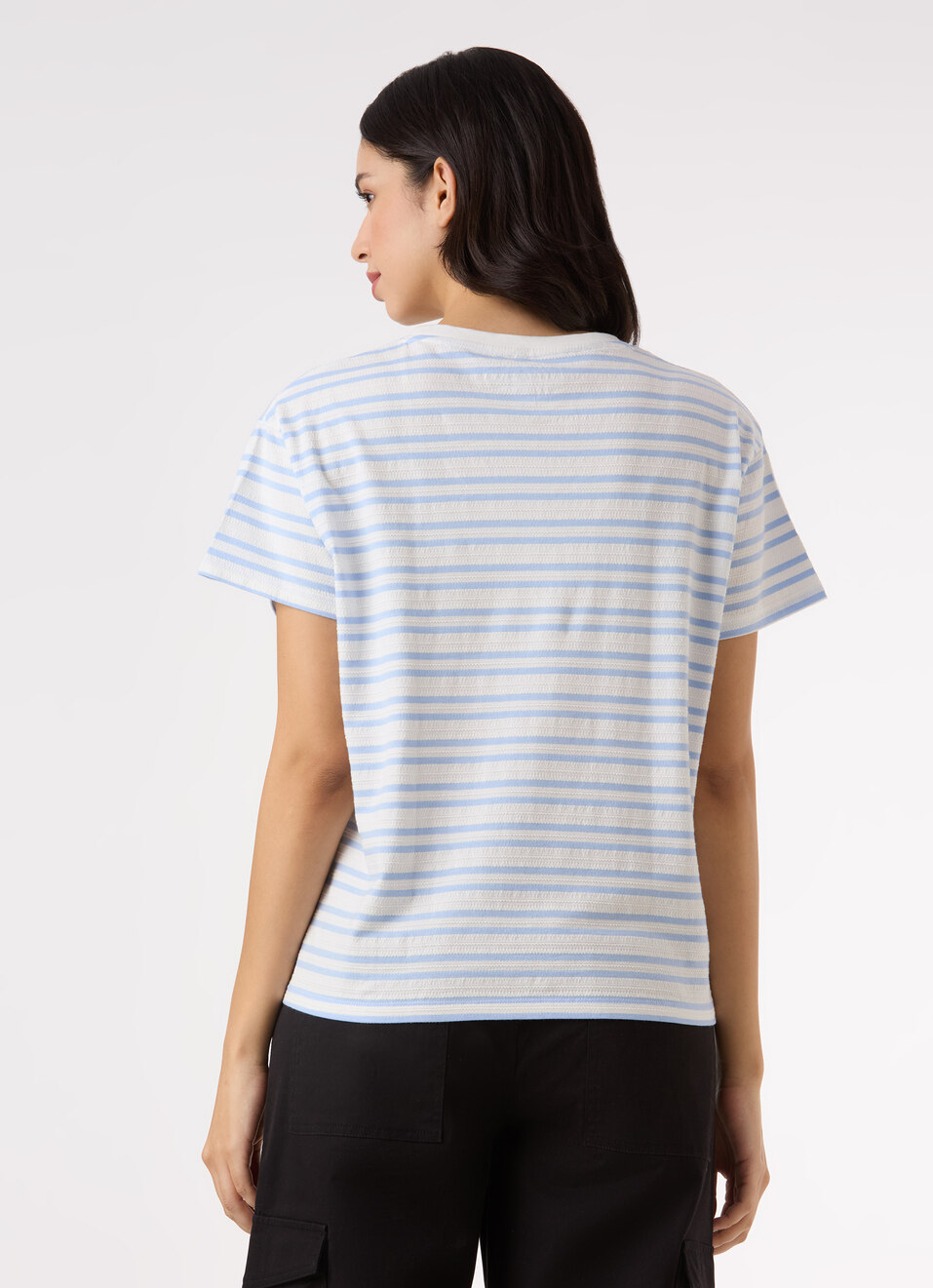 Women Blue Stripe Comfort Short Sleeve  T-shirt, , large image number 2