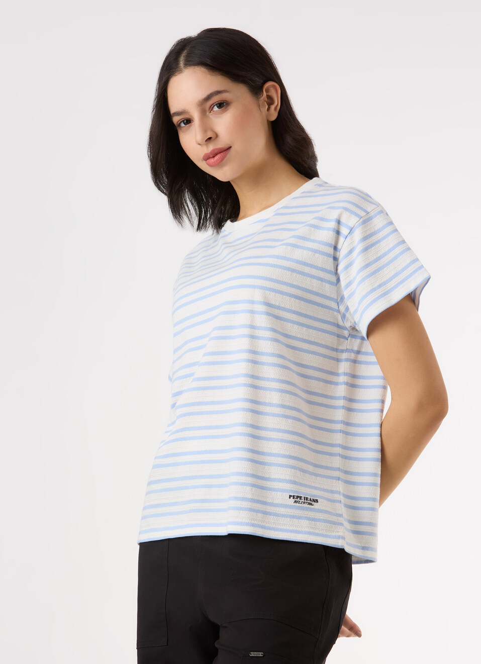 Women Blue Stripe Comfort Short Sleeve  T-shirt, , large image number 3