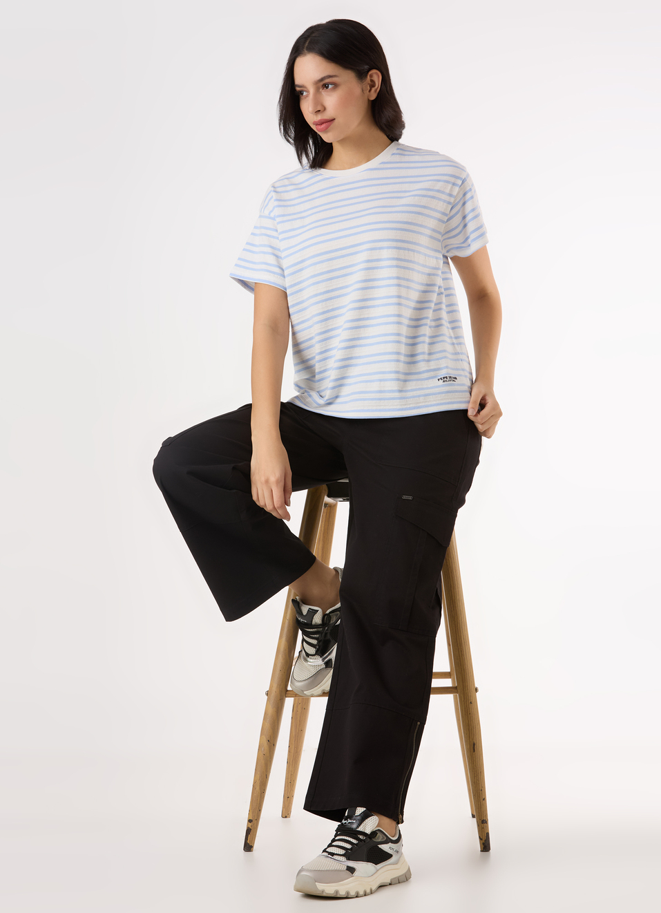 Women Blue Stripe Comfort Short Sleeve  T-shirt, , large image number 5