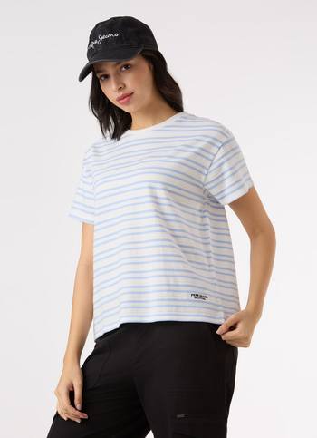 Women Blue Stripe Comfort Short Sleeve  T-shirt
