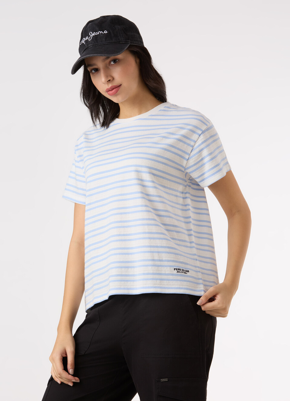 Women Blue Stripe Comfort Short Sleeve  T-shirt, , large image number 0