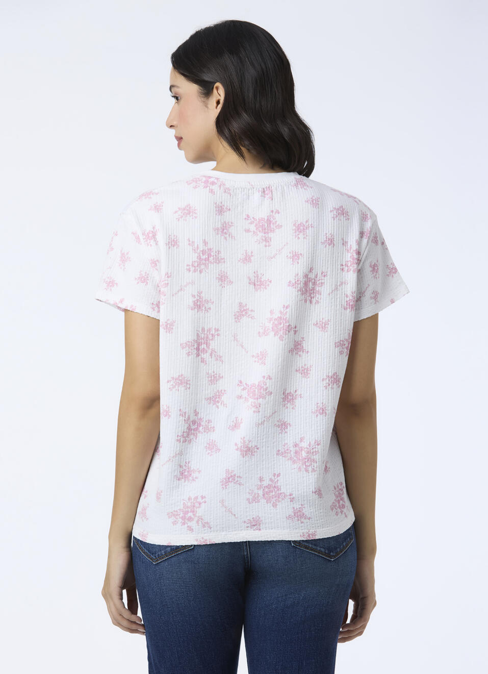 Women Pink Textured Floral Printed T-shirt, , large image number 2