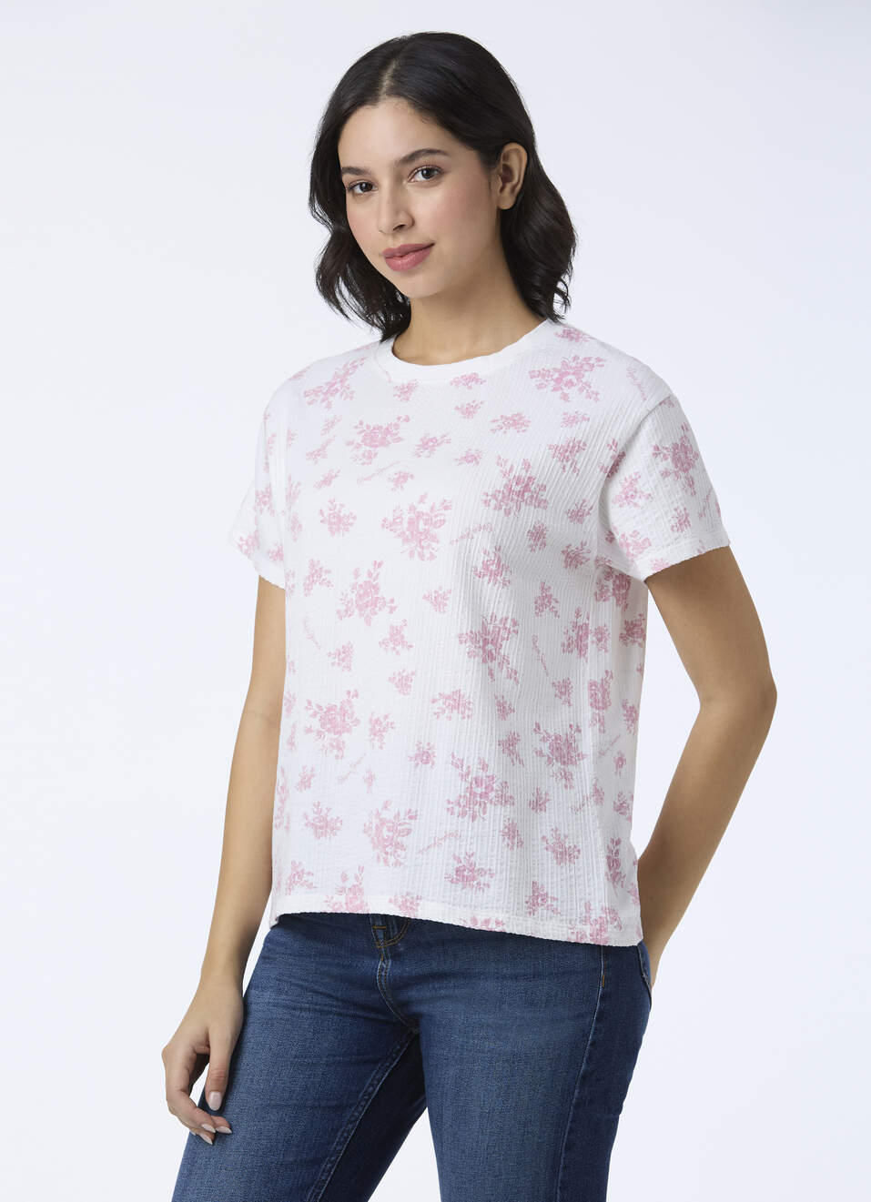 Women Pink Textured Floral Printed T-shirt, , large image number 3