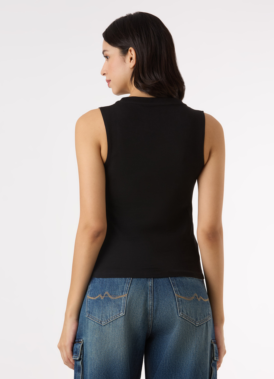 Women Black Sleeveless Slim Fit Tank Top With Logo Print, , large image number 2