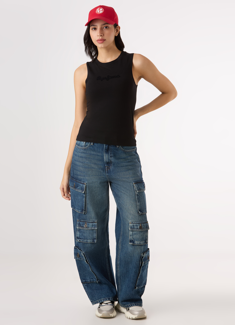 Women Black Sleeveless Slim Fit Tank Top With Logo Print, , large image number 5