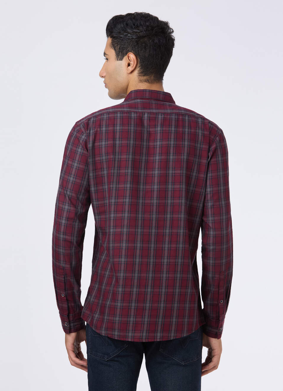 Men Wine Purple Check Full Sleeve Shirt, , large image number 2