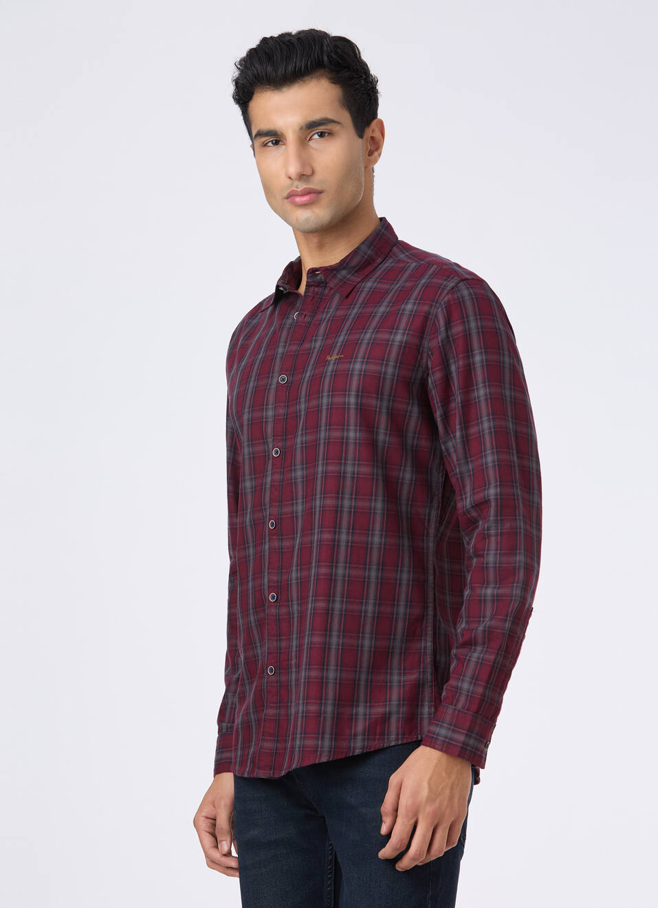 Men Wine Purple Check Full Sleeve Shirt, , large image number 3