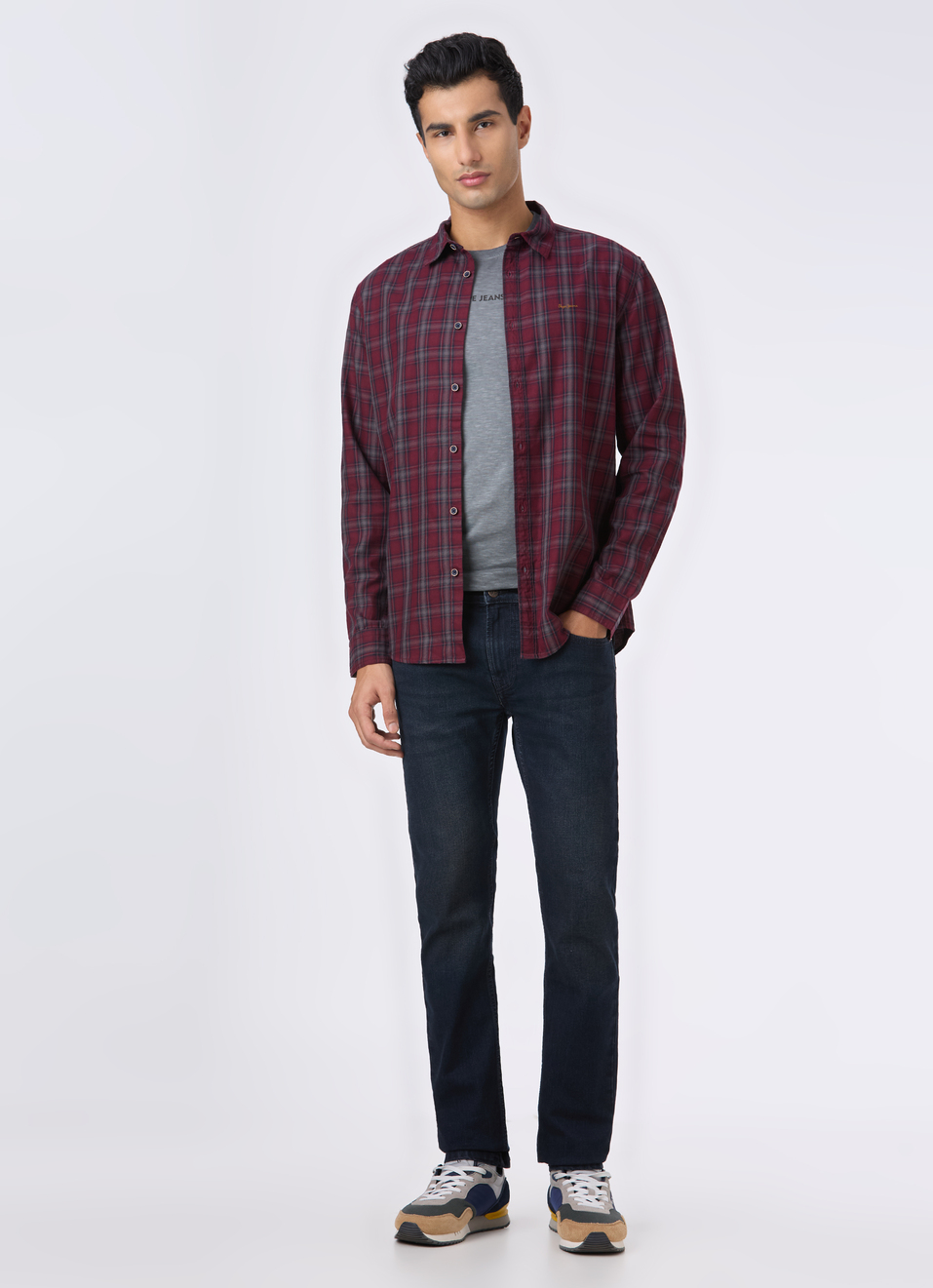 Men Wine Purple Check Full Sleeve Shirt, , large image number 5