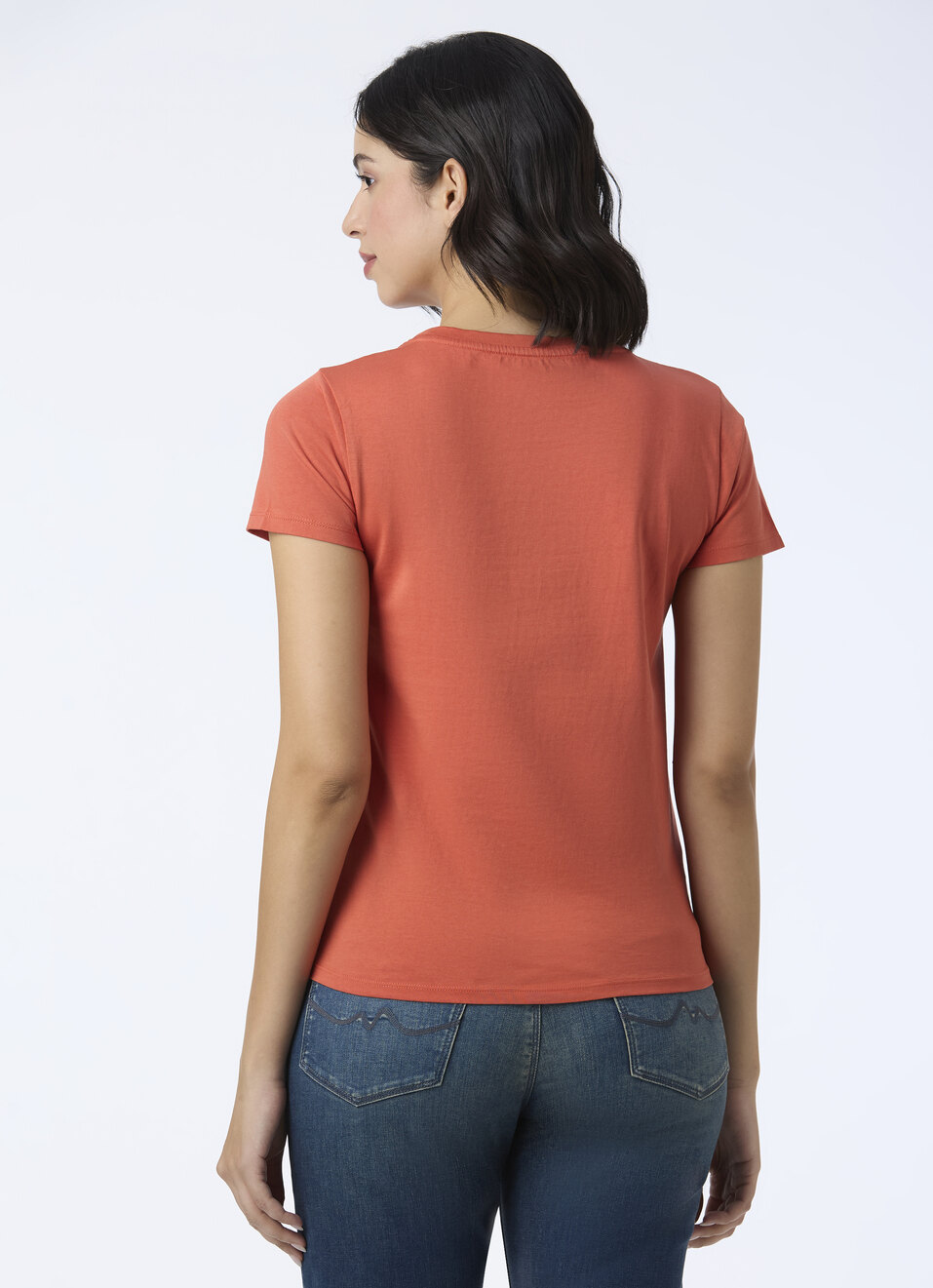 Women Rust Orange Floral Line Art T-shirt, , large image number 2