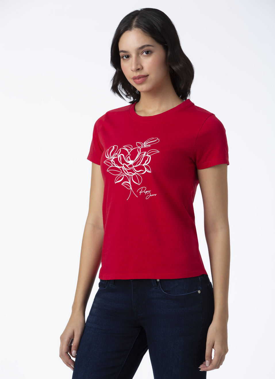 Women Red Floral Line Art T-shirt, , large image number 3