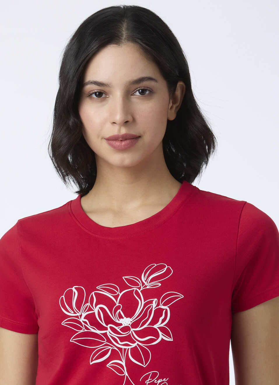 Women Red Floral Line Art T-shirt, , large image number 4