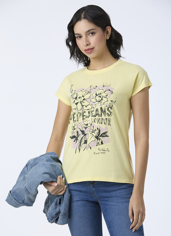Women Yellow Graphic Print Short Sleeve T-shirt