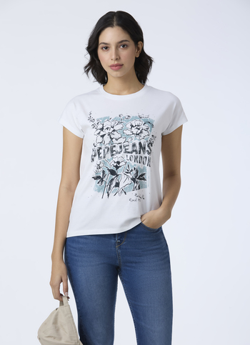 Women White Graphic Print Short Sleeve T-shirt