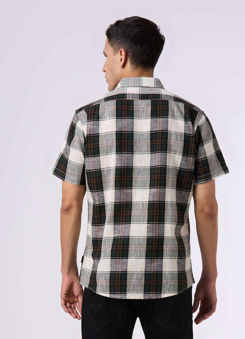 Men Dark Green Checked Regular Fit Short Sleeve Shirt, , large image number 2