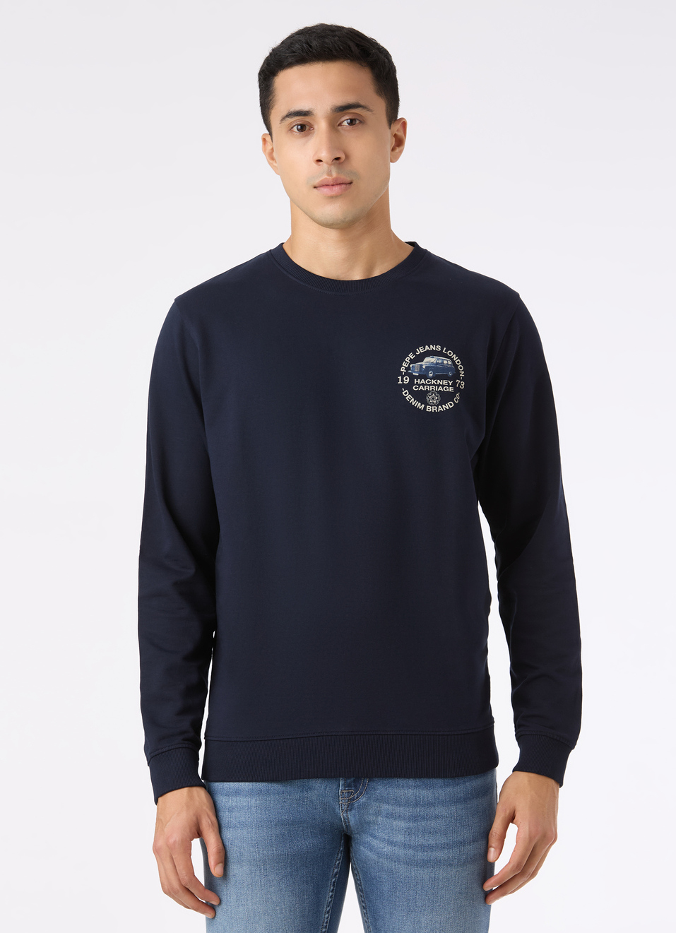 Men Navy Back Graphic Print Regular Fit Sweatshirt, , large image number 1
