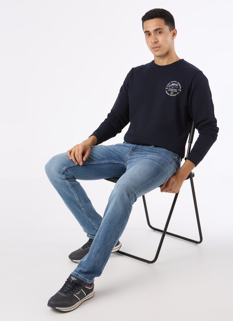 Men Navy Back Graphic Print Regular Fit Sweatshirt, , large image number 5