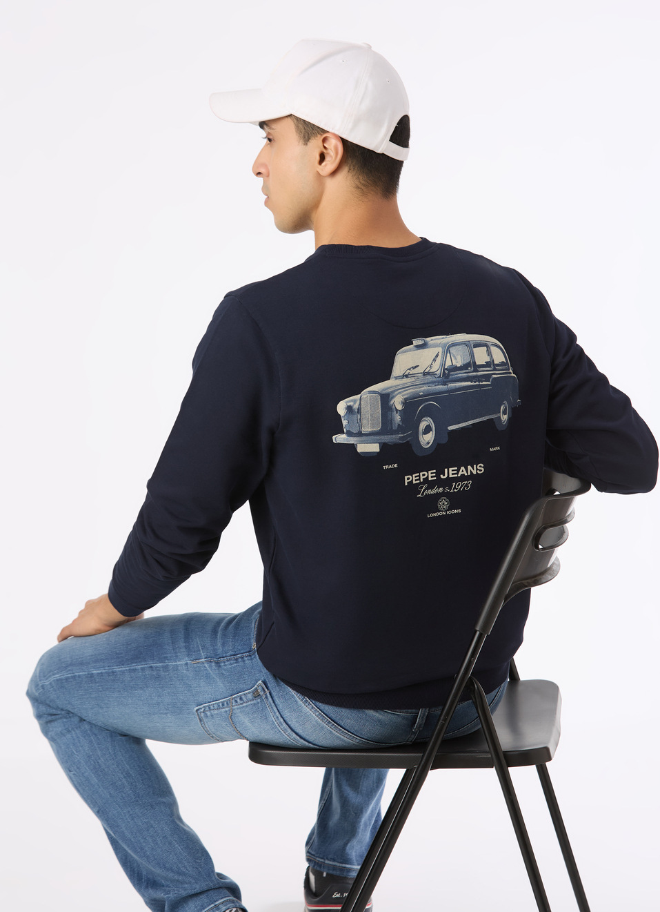 Men Navy Back Graphic Print Regular Fit Sweatshirt, , large image number 0