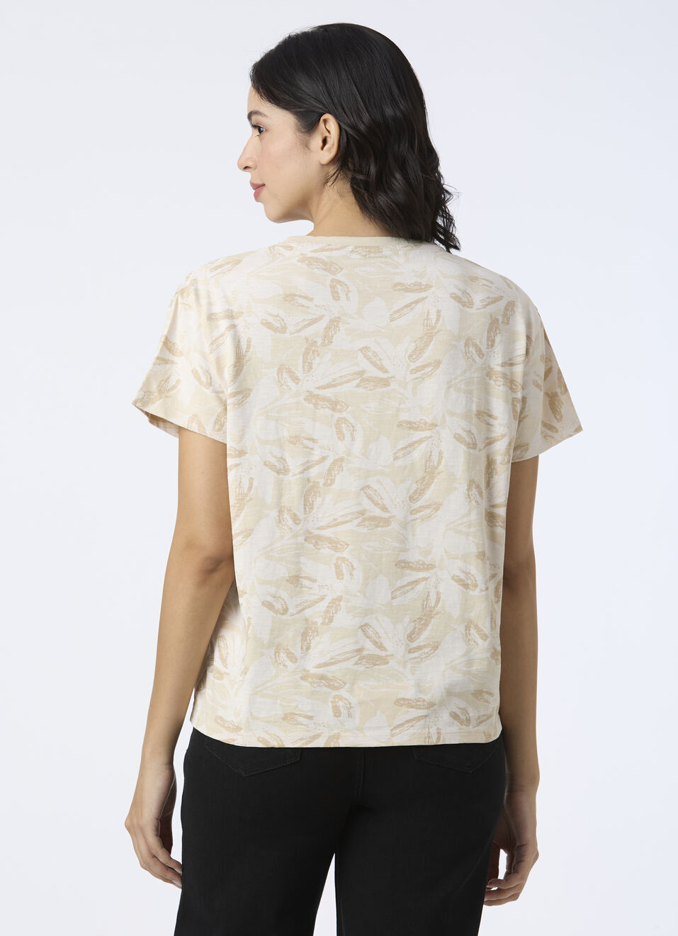 Women Beige All Over Feather Print T-shirt, , large image number 2