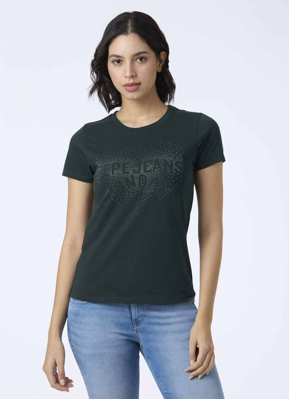 Women Green Embellished Short Sleeve Stretch T-shirt, , large image number 1