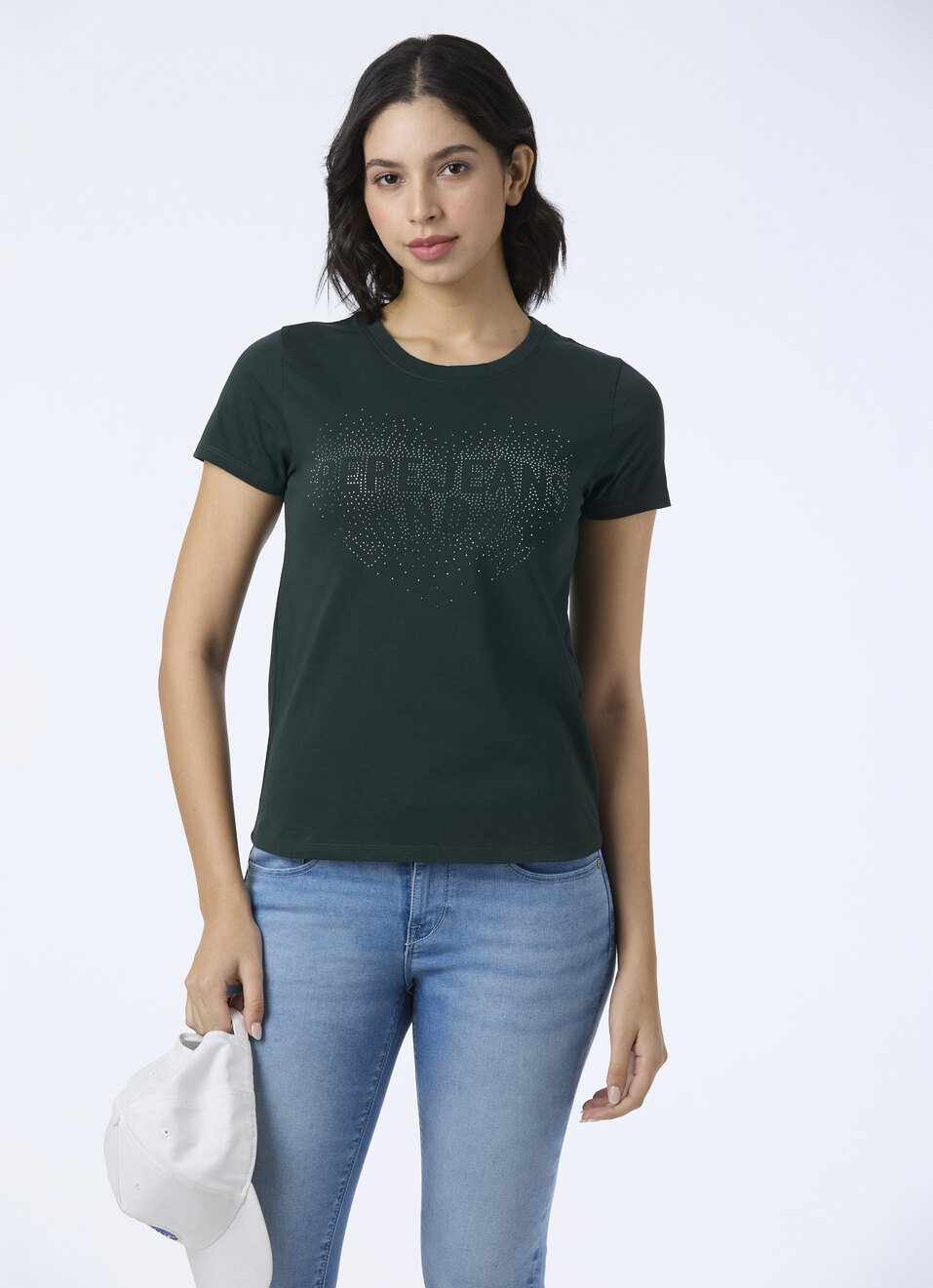 Women Green Embellished Short Sleeve Stretch T-shirt, , large image number 0