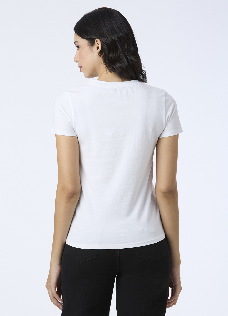 Women White Embellished Short Sleeve Stretch T-shirt, , large image number 2