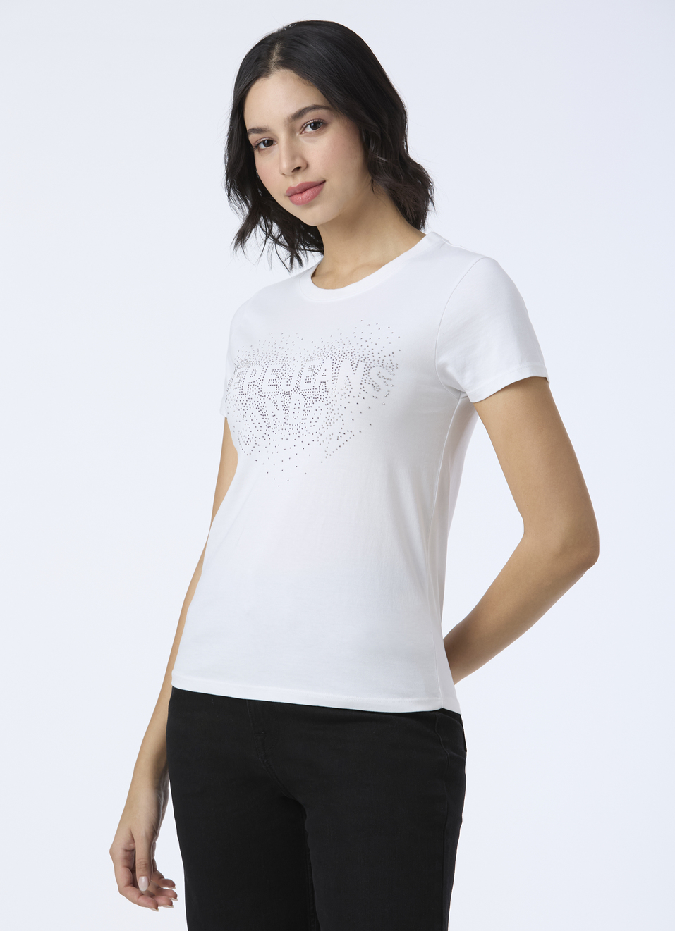 Women White Embellished Short Sleeve Stretch T-shirt, , large image number 3