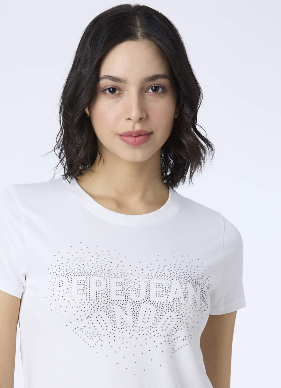 Women White Embellished Short Sleeve Stretch T-shirt, , large image number 4