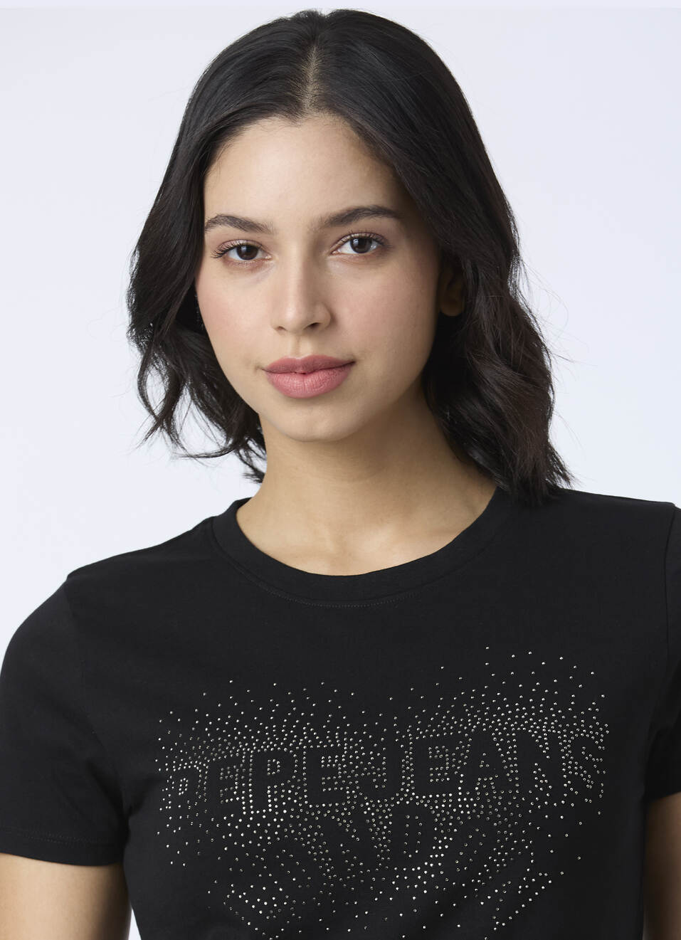 Women Black Embellished Short Sleeve Stretch T-shirt, , large image number 4