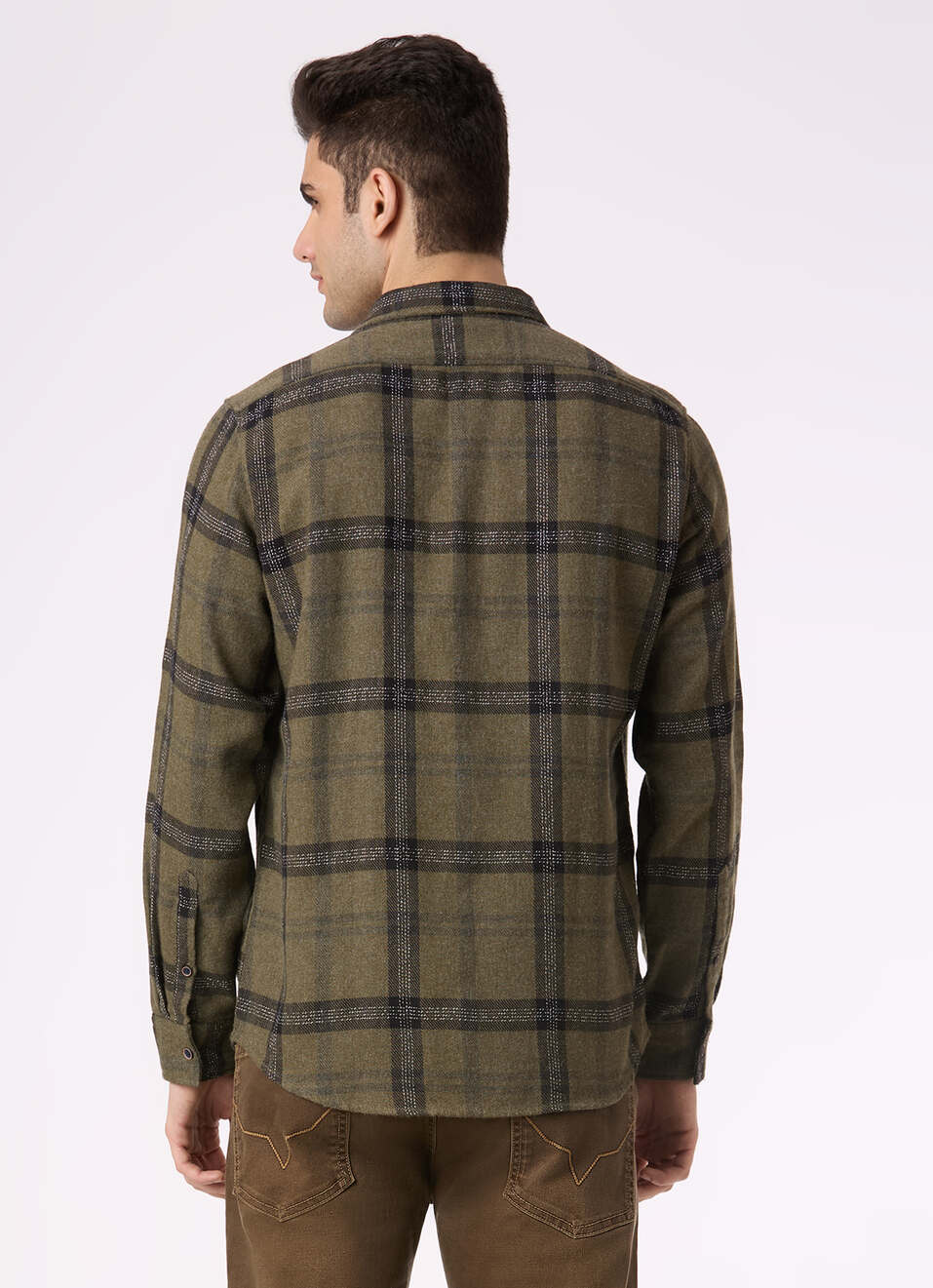 Men Olive Green Regular Fit Check Shirt, , large image number 2