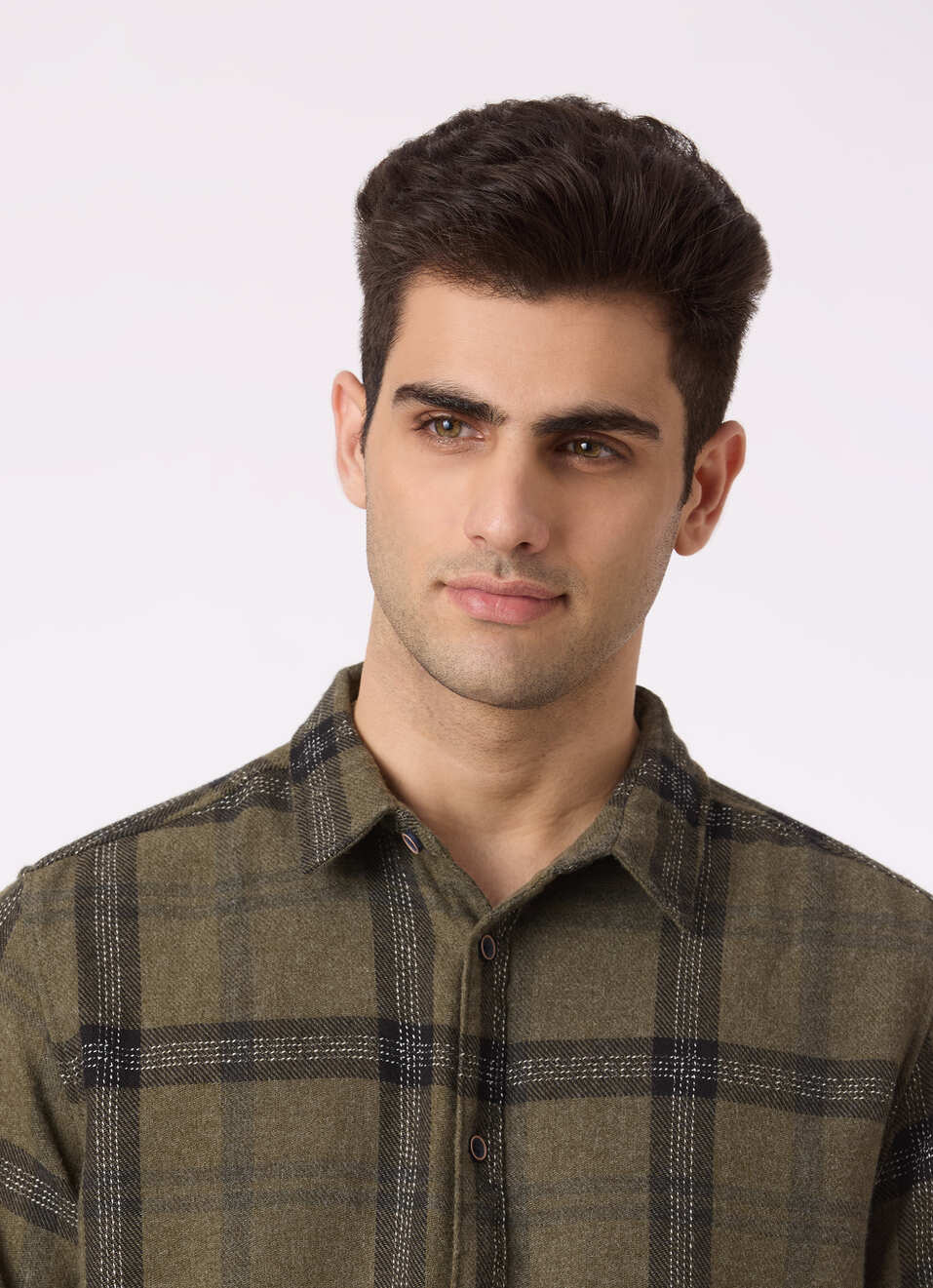 Men Olive Green Regular Fit Check Shirt, , large image number 4