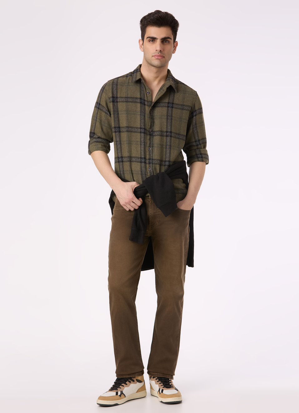Men Olive Green Regular Fit Check Shirt, , large image number 5