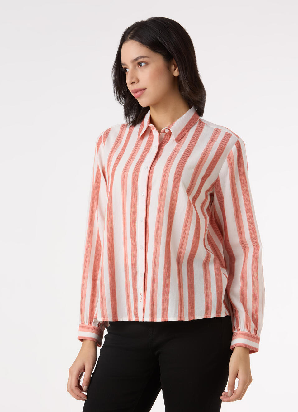 Women Orange Vertical Stripe Comfort Full Sleeve Shirt, , large image number 3